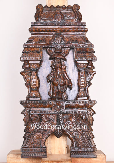 Wooden Umbrella Ganesh Standing on base with Pillar Design Art Work Polished Kavadi Wall Mount 24"