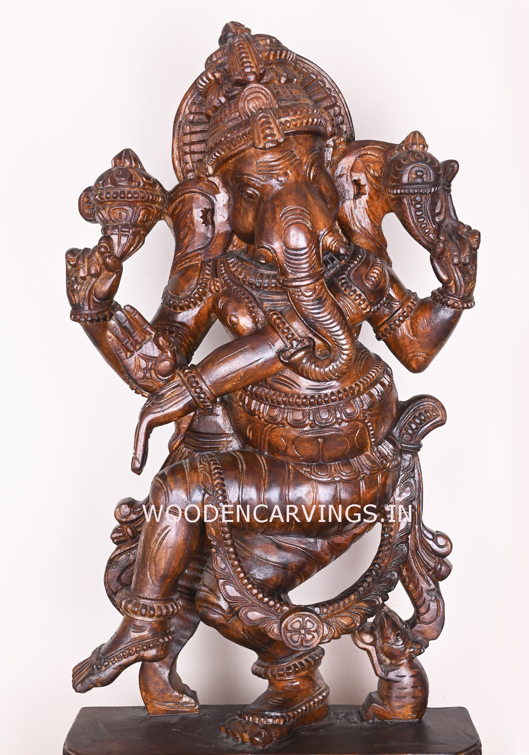 Murthi Ganesha For Your Pooja Room Dancing With His Vahana Mouse Fine Polished Finishing Sculpture 38"