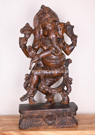 Murthi Ganesha For Your Pooja Room Dancing With His Vahana Mouse Fine Polished Finishing Sculpture 38"