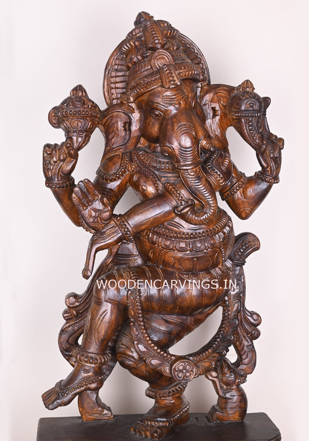 Murthi Ganesha For Your Pooja Room Dancing With His Vahana Mouse Fine Polished Finishing Sculpture 38"
