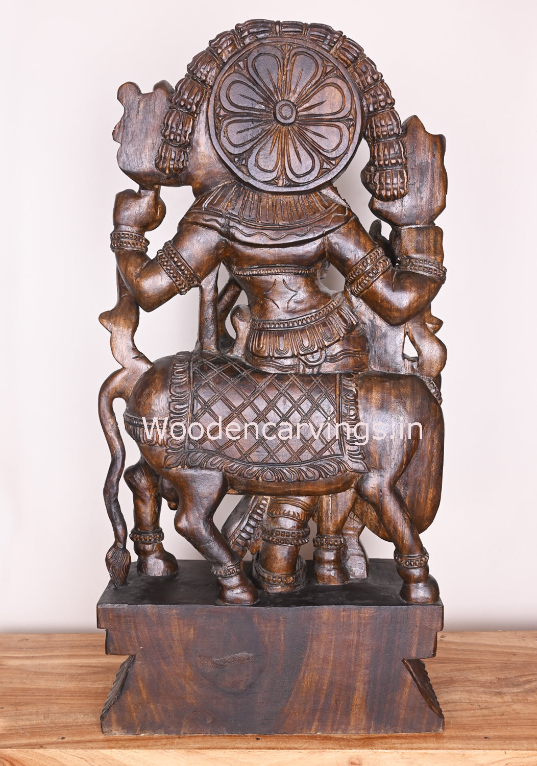 Arch Flute Krishna Fine Polished Finishing Standing With Cow Wooden Handmade Showpiece Sculpture 36"
