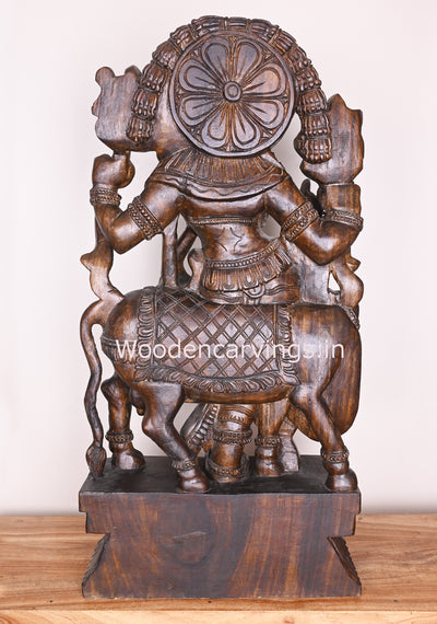 Arch Flute Krishna Fine Polished Finishing Standing With Cow Wooden Handmade Showpiece Sculpture 36"