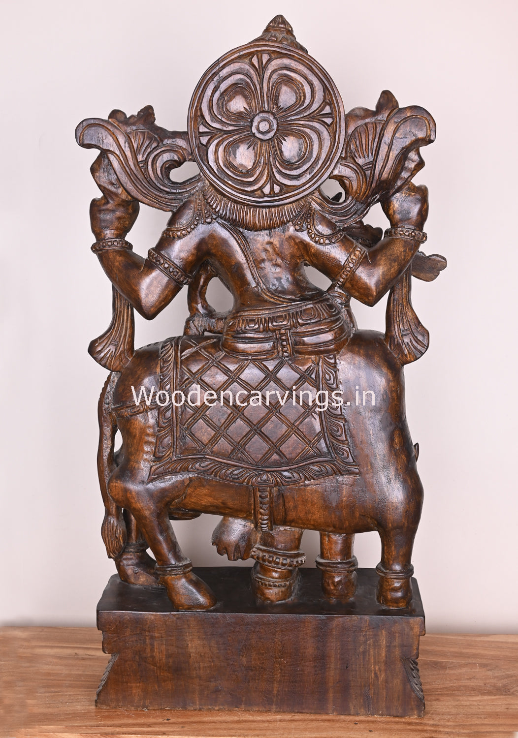 Shri Krishna Govindha Playing With Flute Standing With Cow Wooden Handmade Polished Fine Sculpture 37"