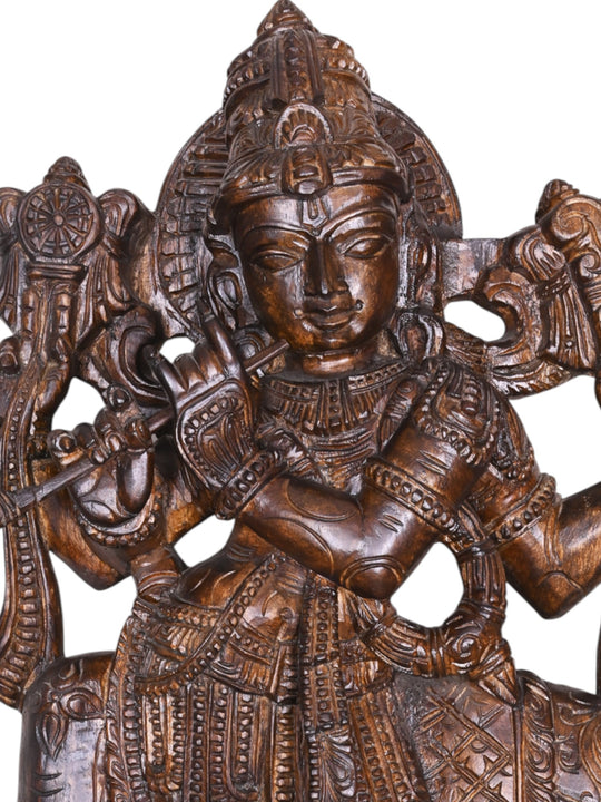 Shri Krishna Govindha Wooden Sculpture 37"