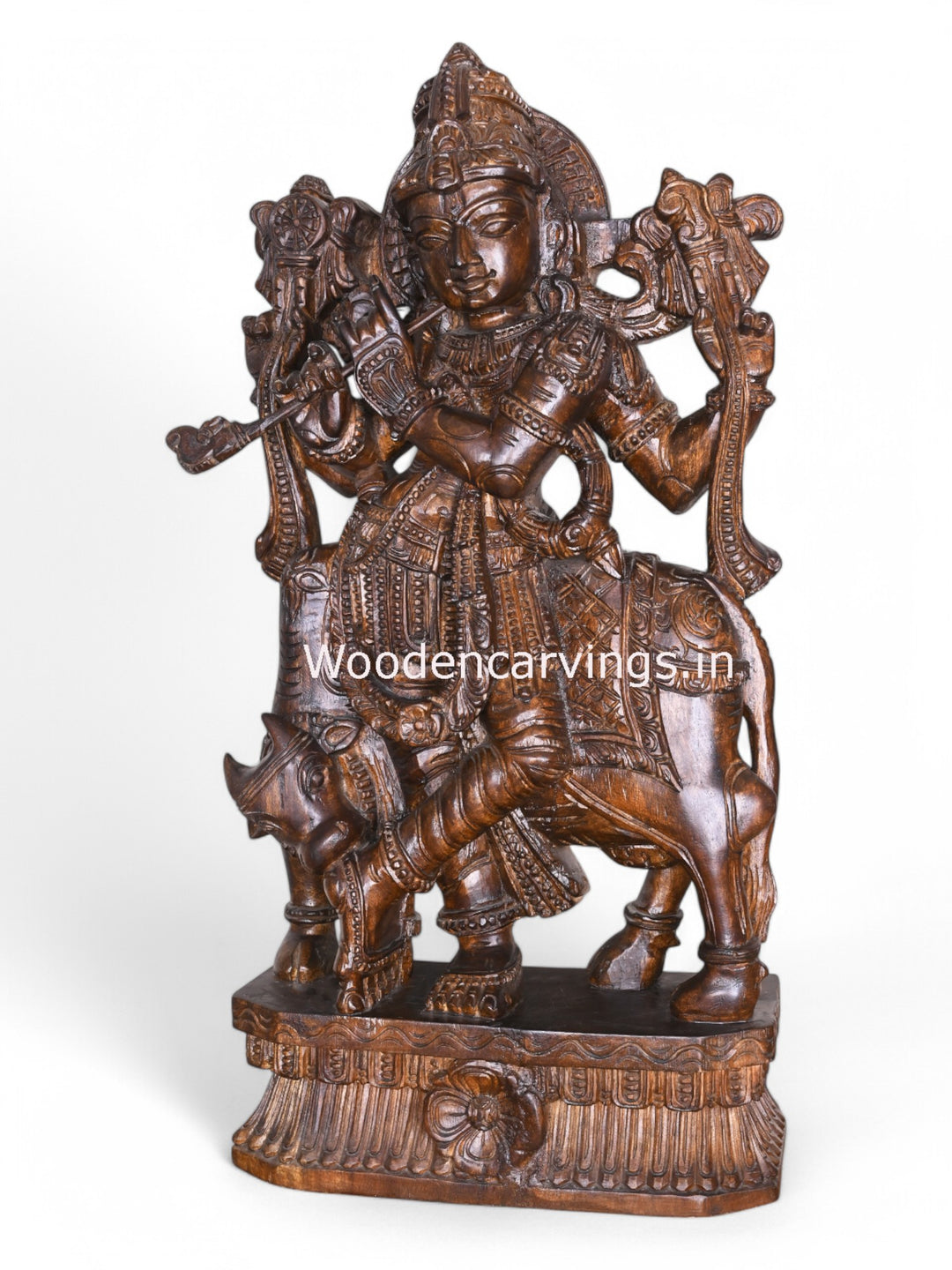 Shri Krishna Govindha Wooden Sculpture 37"