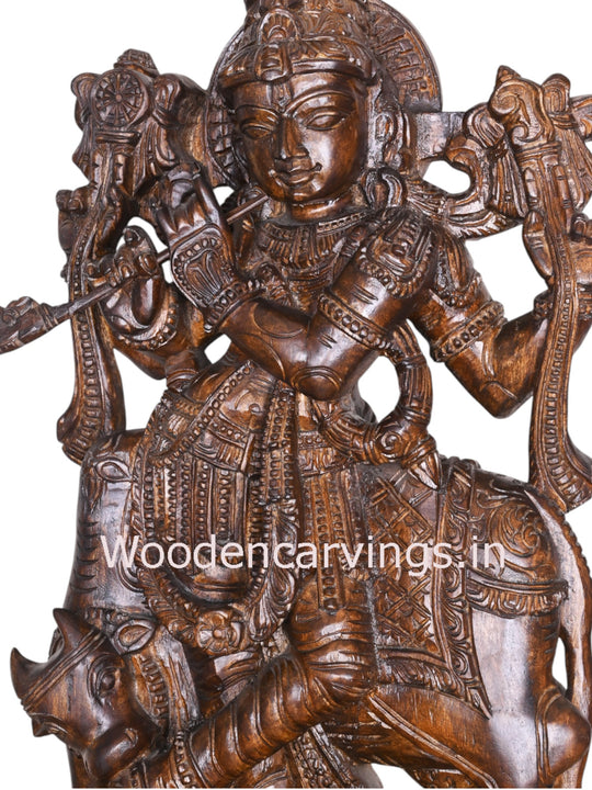 Shri Krishna Govindha Wooden Sculpture 37"