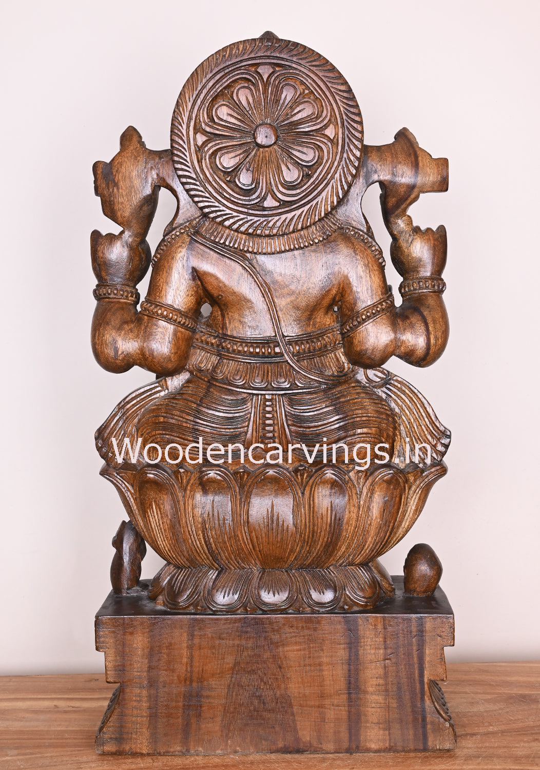 Left Trunk Ganapathi Calmly Seated on Flower Lotus Handmade Polished Finishing Home Decor Sculpture 31"
