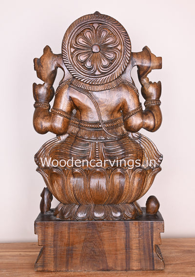 Left Trunk Ganapathi Calmly Seated on Flower Lotus Handmade Polished Finishing Home Decor Sculpture 31"