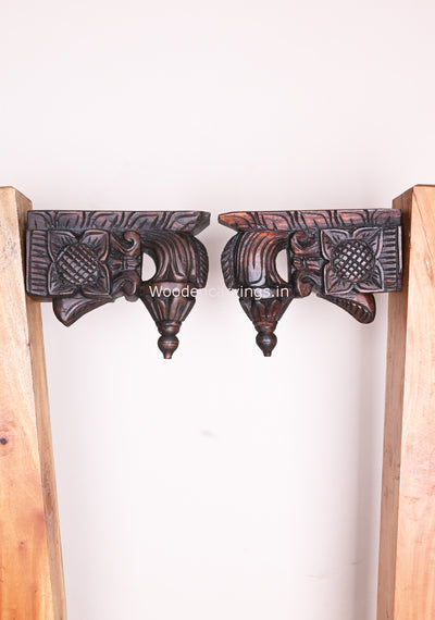 Four Leaf Light Weight Wax Brown Finishing Handmade Bodhil Wooden Wall Brackets 10"