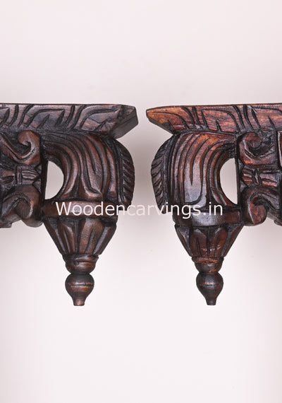 Four Leaf Light Weight Wax Brown Finishing Handmade Bodhil Wooden Wall Brackets 10"