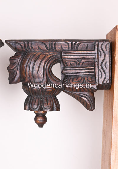 Home and Wall Decor Lucky Handmade Wax Brown Finishing Bodhil Paired Wooden Wall Brackets 10"