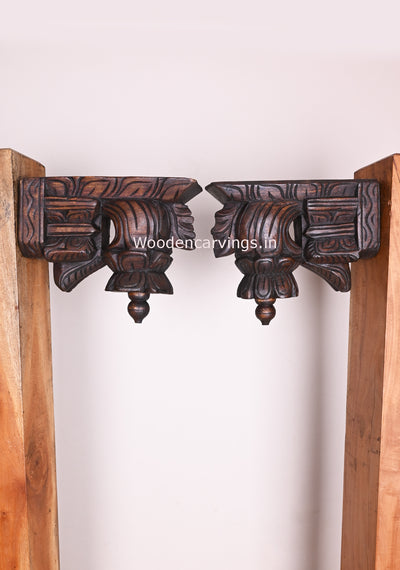 Home and Wall Decor Lucky Handmade Wax Brown Finishing Bodhil Paired Wooden Wall Brackets 10"