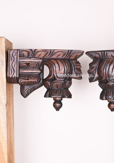 Home and Wall Decor Lucky Handmade Wax Brown Finishing Bodhil Paired Wooden Wall Brackets 10"