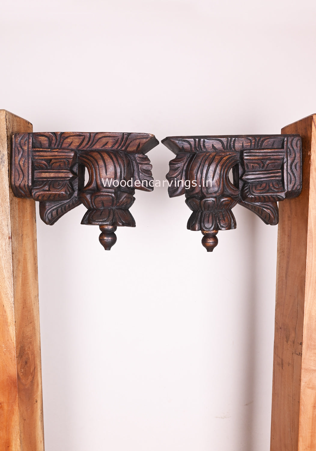 Home and Wall Decor Lucky Handmade Wax Brown Finishing Bodhil Paired Wooden Wall Brackets 10"