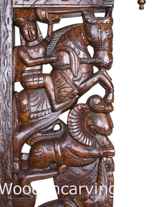 Warriors Ride on Upraised Paired Horse, Elephants, Lion and Hamsa Bird Door Decor Wall Brackets 56"