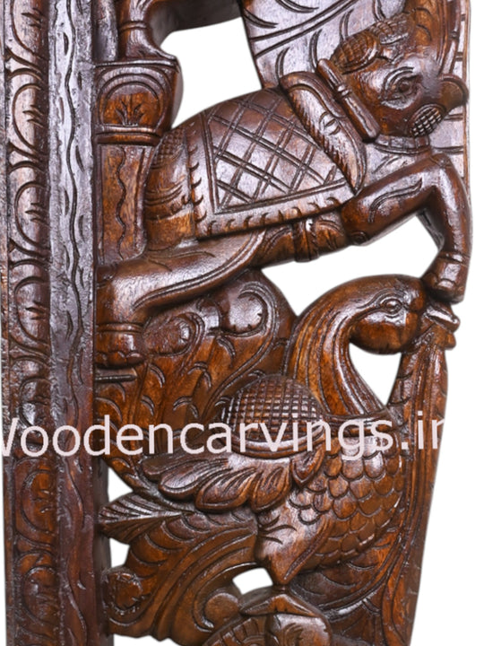 Warriors Ride on Upraised Paired Horse, Elephants, Lion and Hamsa Bird Door Decor Wall Brackets 56"
