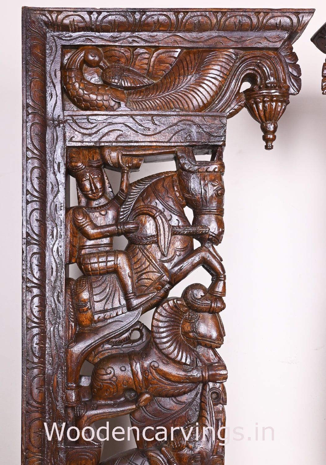 Warriors Ride on Upraised Paired Horse, Elephants, Lion and Hamsa Bird Door Decor Wall Brackets 56"