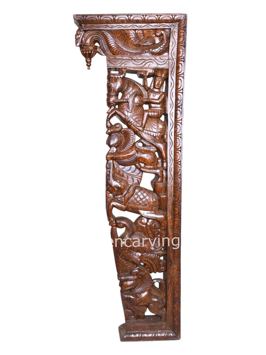 Warriors Ride on Upraised Paired Horse, Elephants, Lion and Hamsa Bird Door Decor Wall Brackets 56"