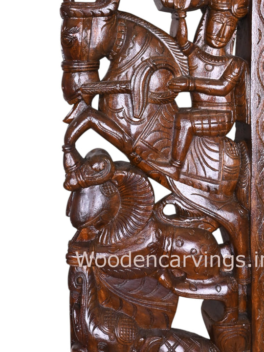 Warriors Ride on Upraised Paired Horse, Elephants, Lion and Hamsa Bird Door Decor Wall Brackets 56"