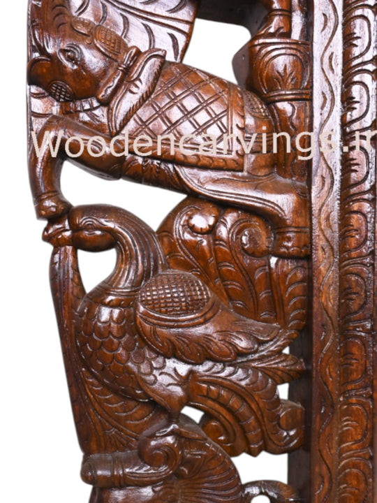 Warriors Ride on Upraised Paired Horse, Elephants, Lion and Hamsa Bird Door Decor Wall Brackets 56"
