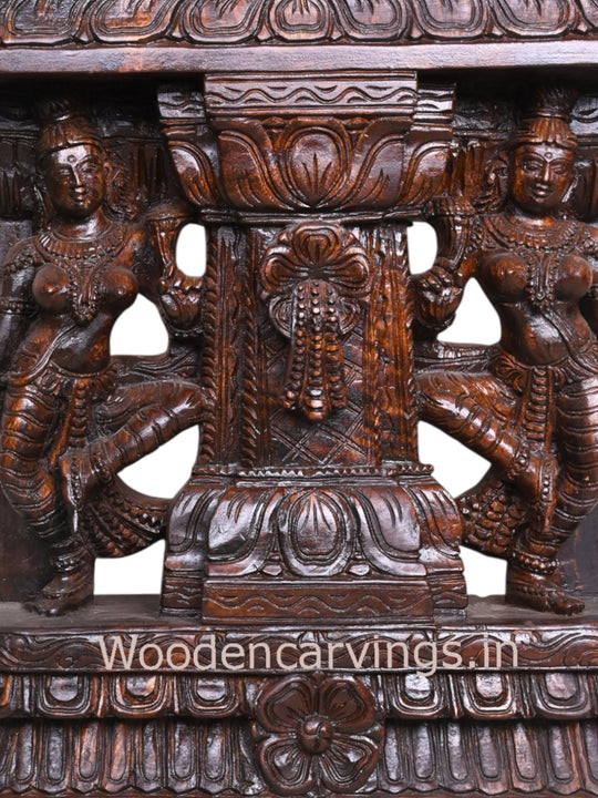 Standing Krishna with Flute & Cow – 60" Wooden Jali Wall Mount