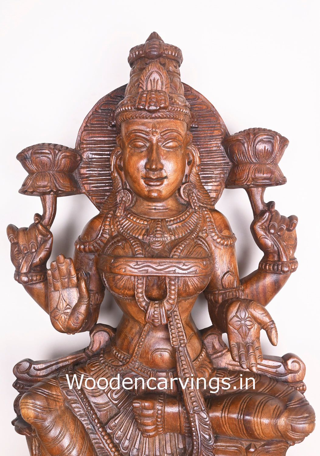 Mangalahara Maha Lakshmi Showpiece For Your Home and Pooja Room Wooden Handmade Sculpture 37"