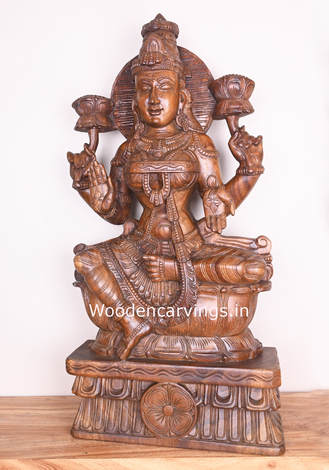 Mangalahara Maha Lakshmi Showpiece For Your Home and Pooja Room Wooden Handmade Sculpture 37"