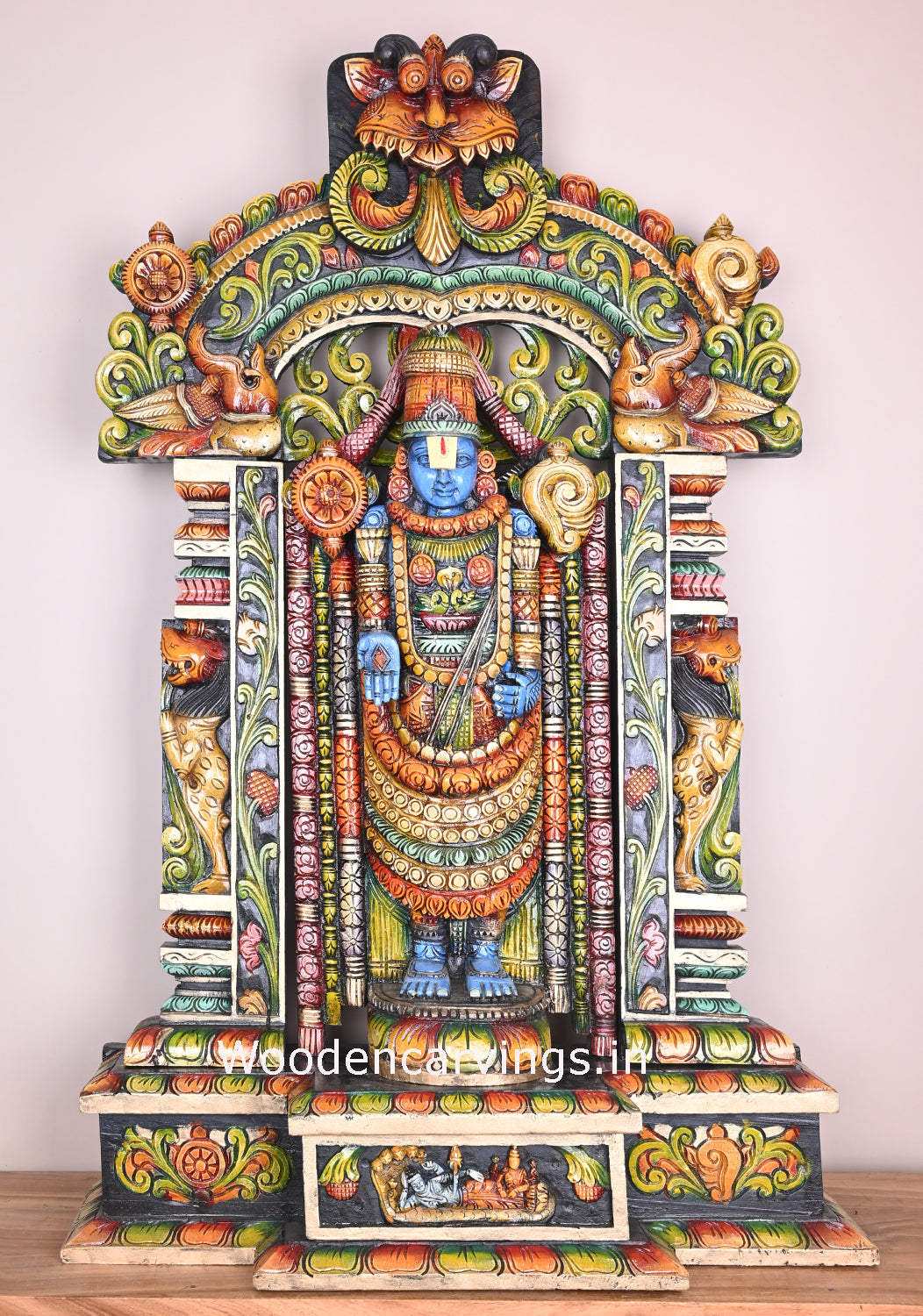 Chanku Nama Chakra Balaji Pillar, Base, With Arch Home Decor Colourful Decorative Handmade Sculpture 44"