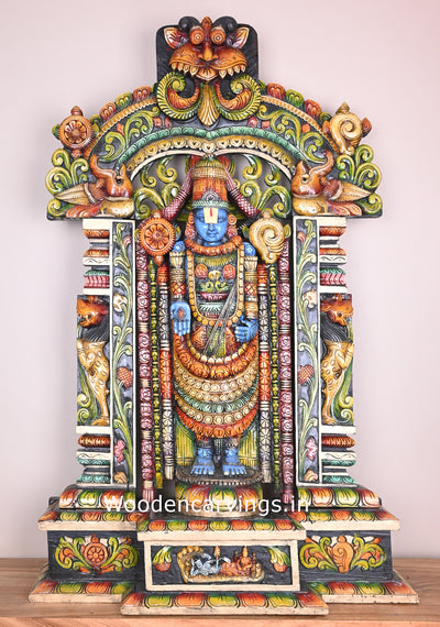 Chanku Nama Chakra Balaji Pillar, Base, With Arch Home Decor Colourful Decorative Handmade Sculpture 44"