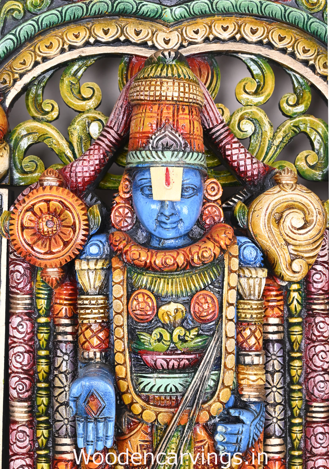 Chanku Nama Chakra Balaji Pillar, Base, With Arch Home Decor Colourful Decorative Handmade Sculpture 44"