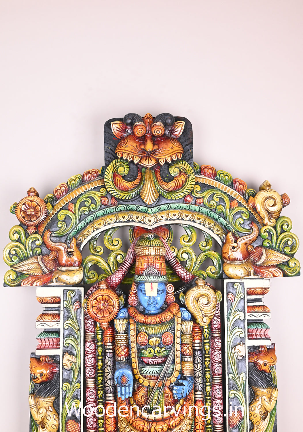 Chanku Nama Chakra Balaji Pillar, Base, With Arch Home Decor Colourful Decorative Handmade Sculpture 44"