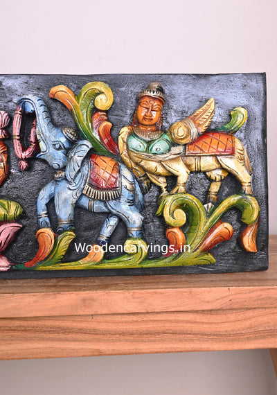 Blessing Gorgeous Gaja Lakshmi on Pink Lotus With Auspicious Kamadhenu Horizontal Coloured Panel 36"