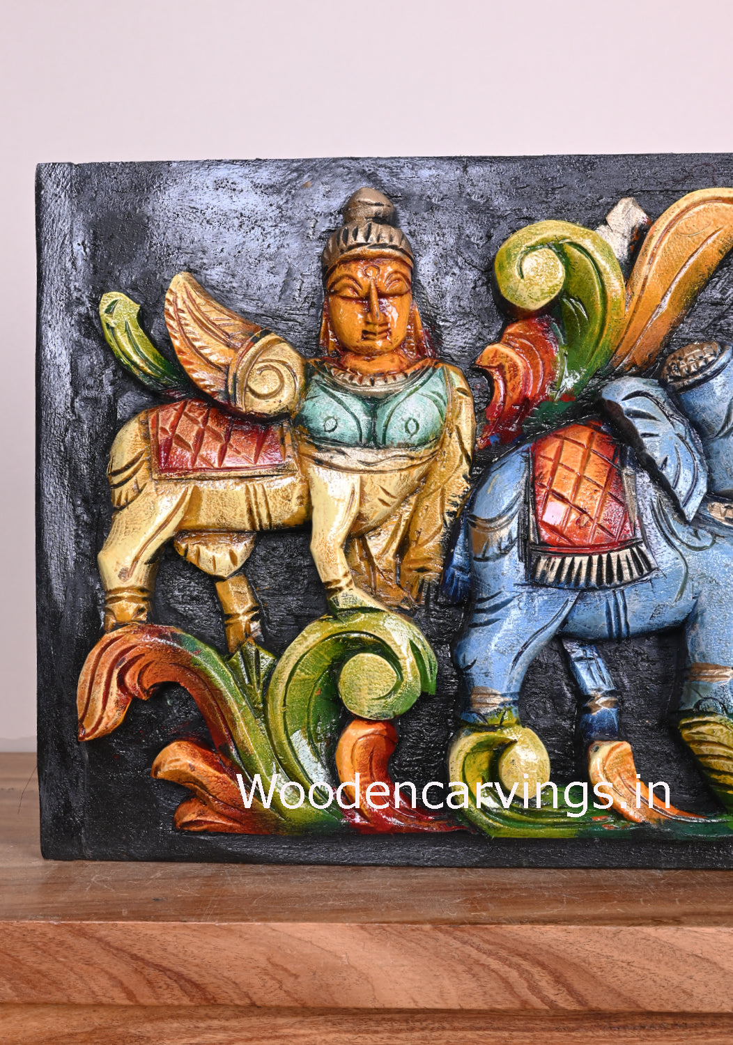 Blessing Gorgeous Gaja Lakshmi on Pink Lotus With Auspicious Kamadhenu Horizontal Coloured Panel 36"