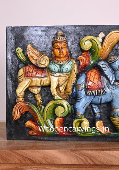 Blessing Gorgeous Gaja Lakshmi on Pink Lotus With Auspicious Kamadhenu Horizontal Coloured Panel 36"