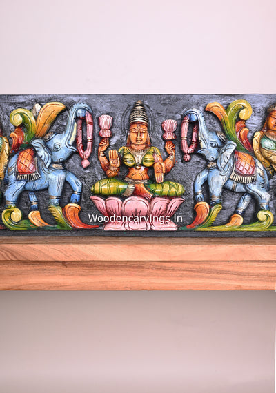 Blessing Gorgeous Gaja Lakshmi on Pink Lotus With Auspicious Kamadhenu Horizontal Coloured Panel 36"