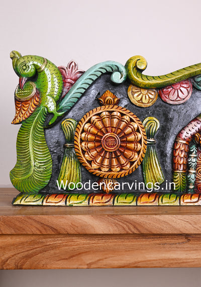 Beautiful Handmade Panel of Lord Balaji With Chanku Nama Chakra Parrot Design Wooden Wall Panel 38"