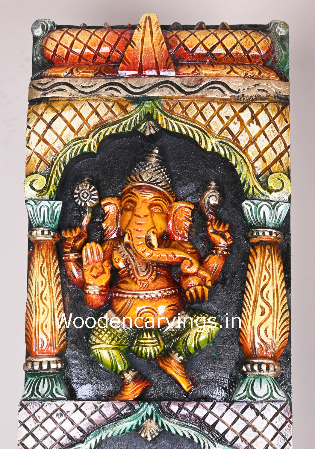 Wooden  Asta Ganesha Standing  Panel 48"