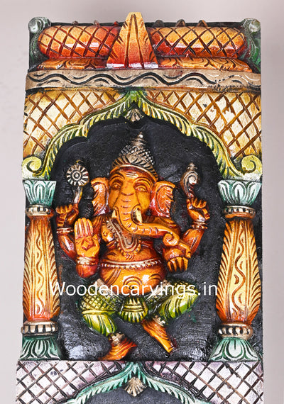 Wooden Vertical Multicoloured Asta Ganesha Standing Pillar With Mandap Design Multicolour Panel 48"