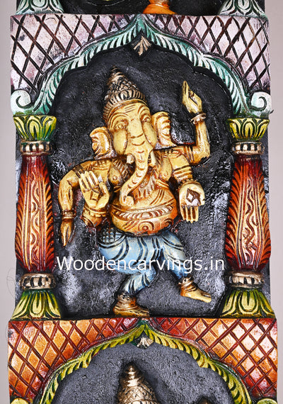 Wooden Vertical Multicoloured Asta Ganesha Standing Pillar With Mandap Design Multicolour Panel 48"