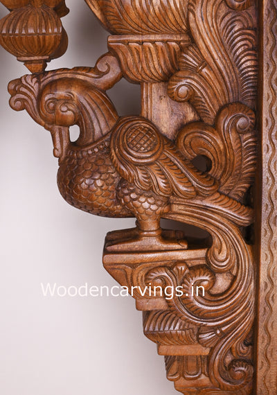 Paired Preety Wax Brown Hamsa (Annapakshi) Handmade Wooden Wall Decor Hooks Fixed Brackets 24"