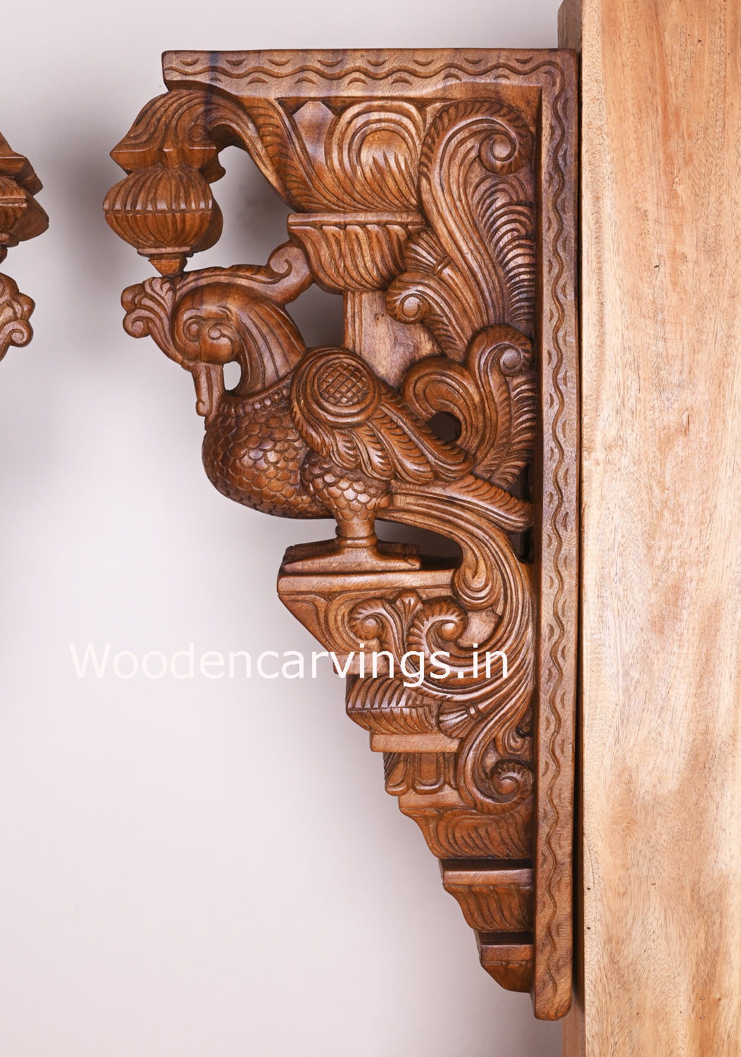 Paired Preety Wax Brown Hamsa (Annapakshi) Handmade Wooden Wall Decor Hooks Fixed Brackets 24"