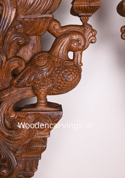 Paired Preety Wax Brown Hamsa (Annapakshi) Handmade Wooden Wall Decor Hooks Fixed Brackets 24"