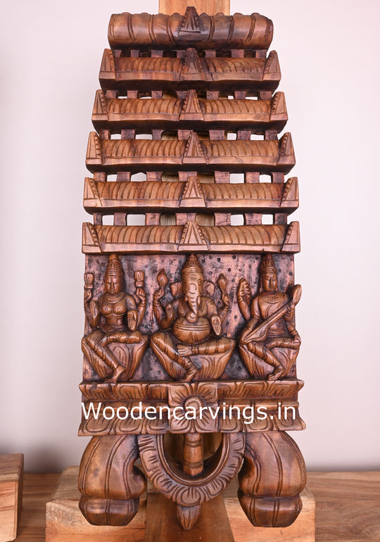 Gopuram Design Lord Ganesha With Goddess Lakshmi and Saraswathi Entrance Decor Kavadi 30"