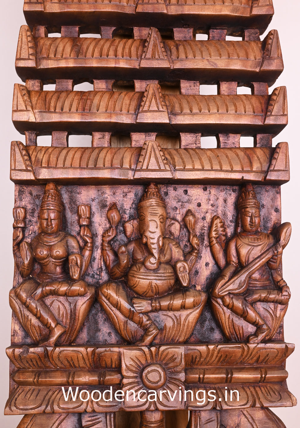 Gopuram Design Lord Ganesha With Goddess Lakshmi and Saraswathi Entrance Decor Kavadi 30"