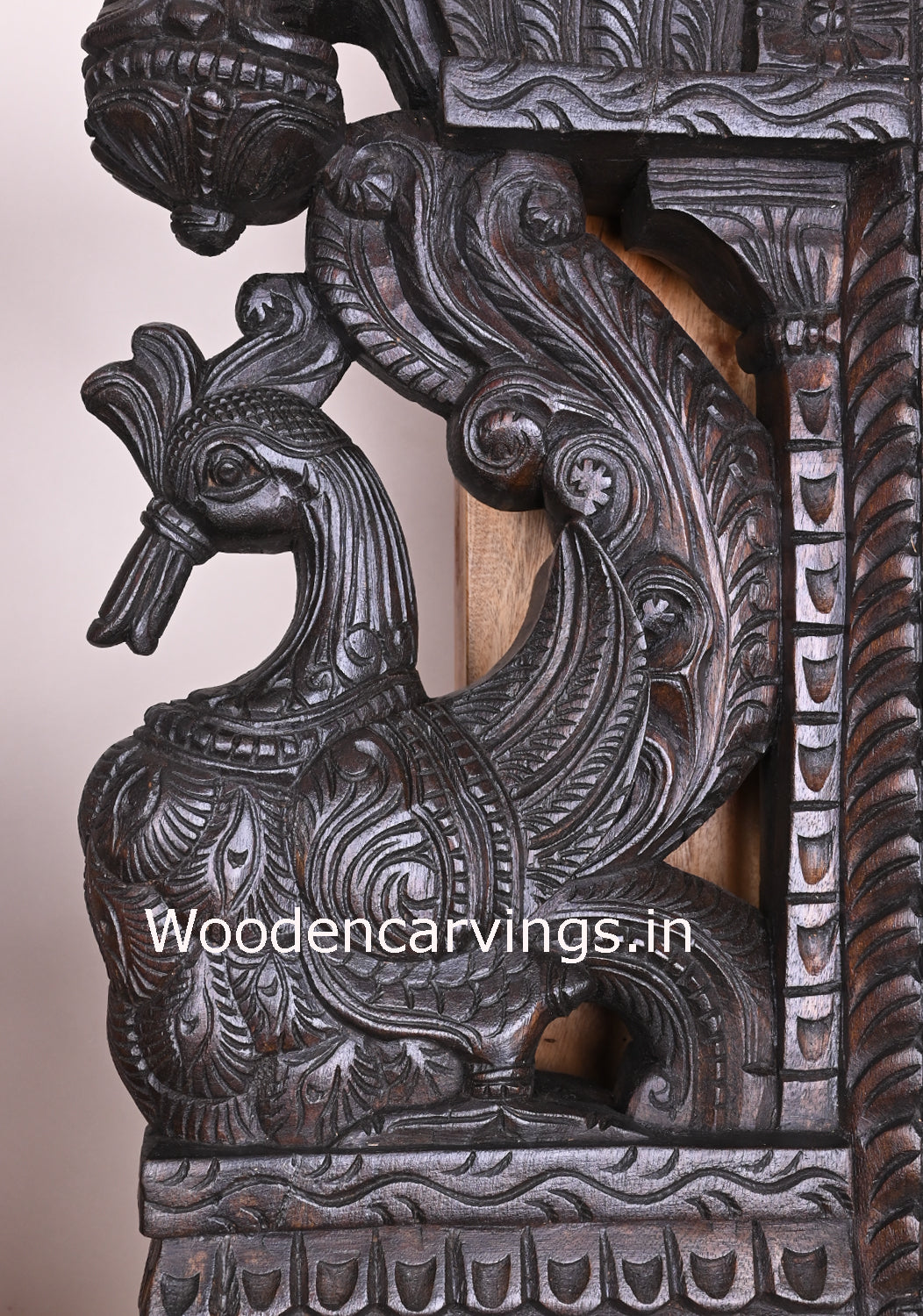 Dark Brown Finishing Paired Hamsa Bird (Annapakshi) Wooden Decorative Hook Fixed Brackets 26"