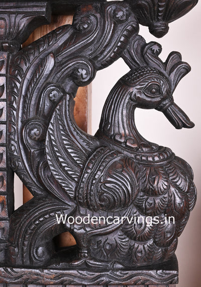 Dark Brown Finishing Paired Hamsa Bird (Annapakshi) Wooden Decorative Hook Fixed Brackets 26"