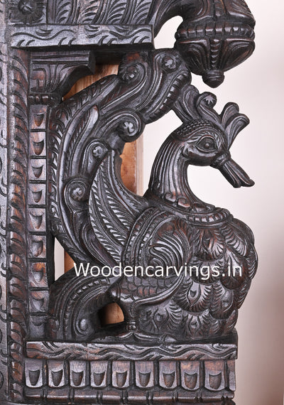 Dark Brown Finishing Paired Hamsa Bird (Annapakshi) Wooden Decorative Hook Fixed Brackets 26"