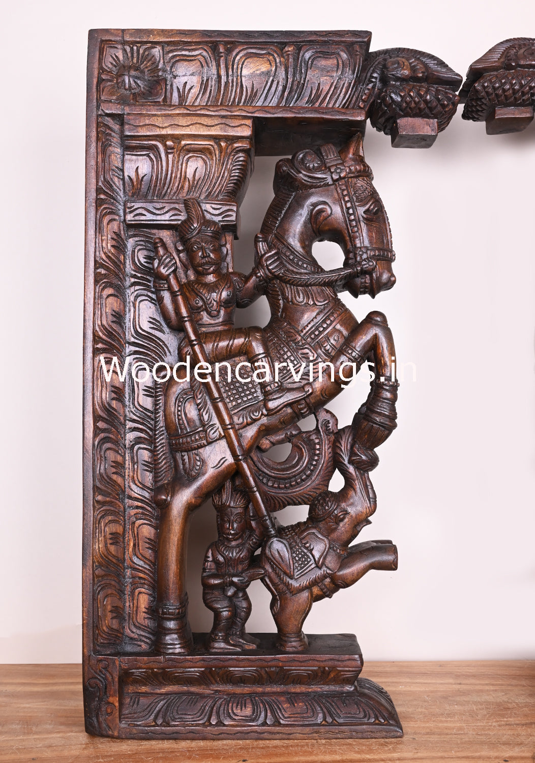 Warriors Win The Battle With Powerful Horses, Paired Elephants With Soldiers Handamade Wax Brown Brackets 30"