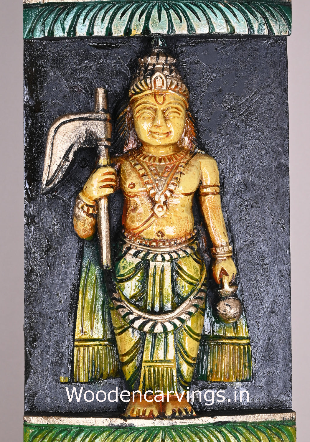 Vertical Detaily Carved Maha Vishnu Powerful Avatars Ten Multicoloured Home Decor Wooden Wall Panel 49"