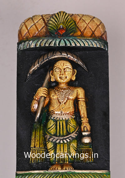 Vertical Detaily Carved Maha Vishnu Powerful Avatars Ten Multicoloured Home Decor Wooden Wall Panel 49"